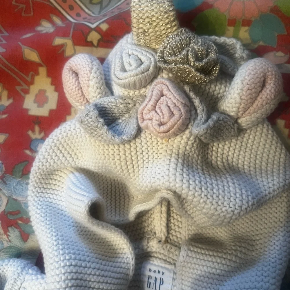 Hooded Cardigan Sweater Unicorn and Red overalls 6-12 month Gap  Perfect Fall